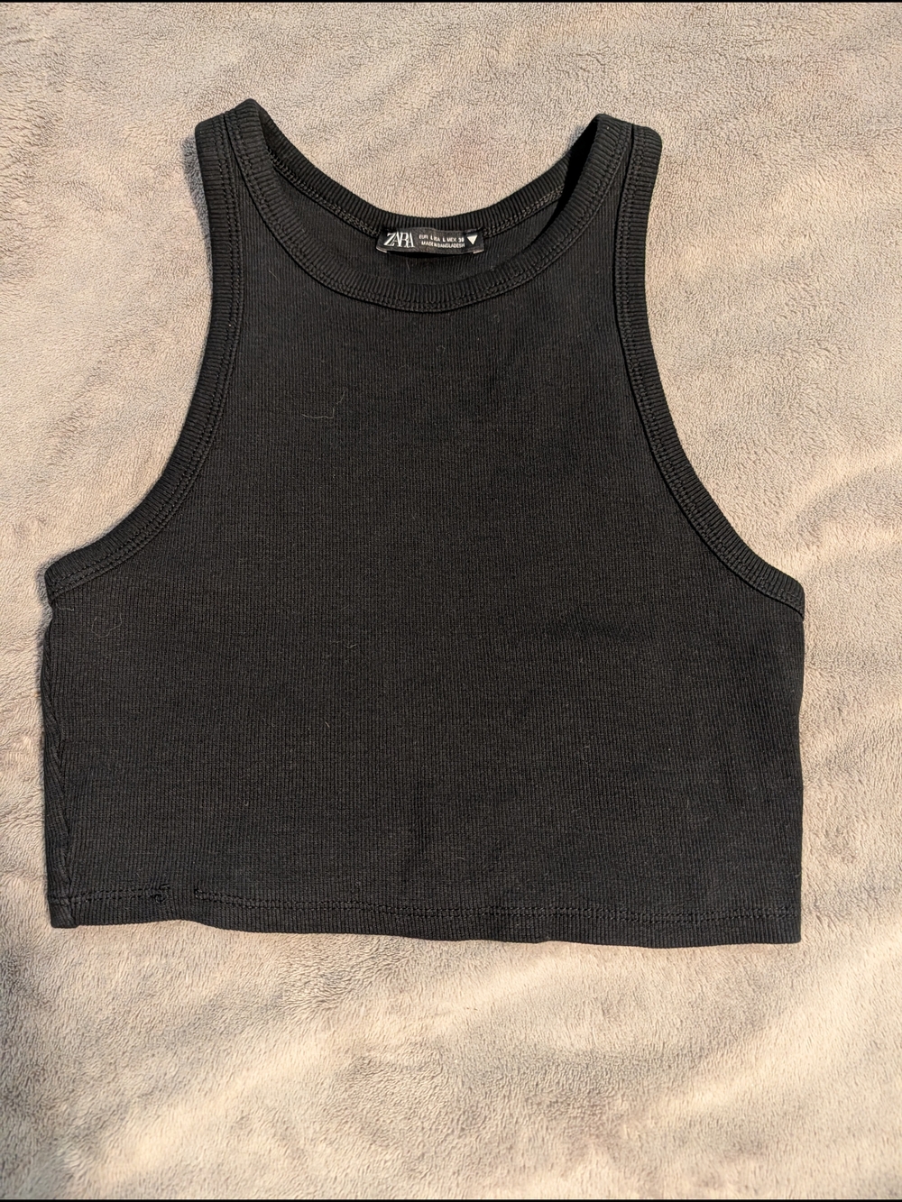 Zara Black Ribbed Cropped Tank Top Women's Medium Sleeveless Basic